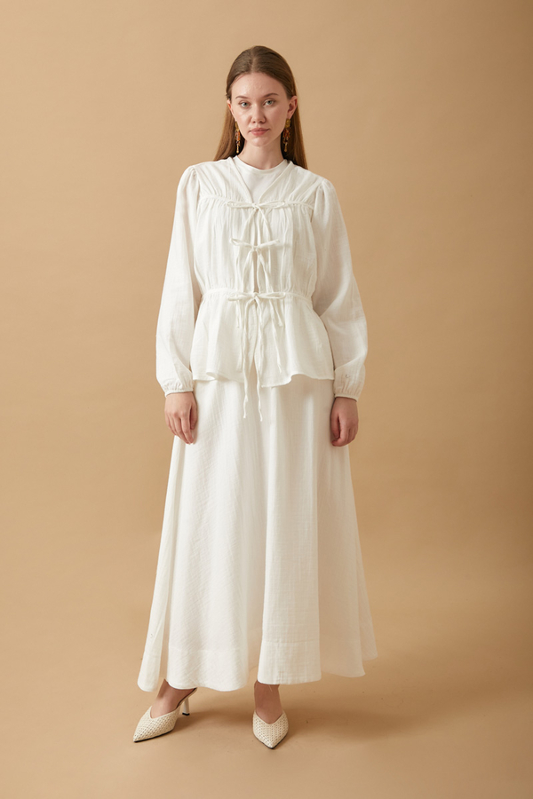 Gathered Muslin Skirt Set White - 1