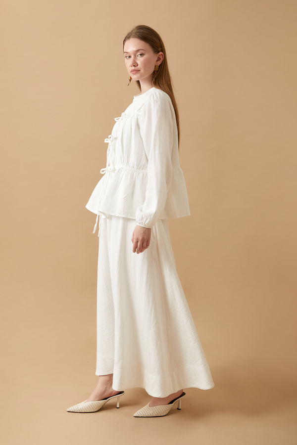 Gathered Muslin Skirt Set White - 4