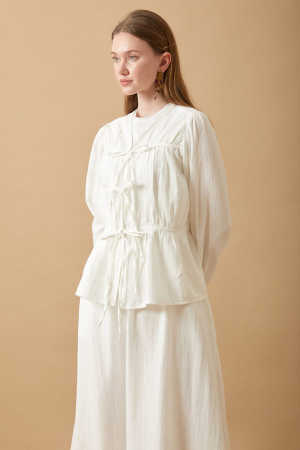 Gathered Muslin Skirt Set White - 5