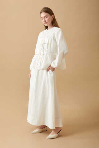 Gathered Muslin Skirt Set White - 6