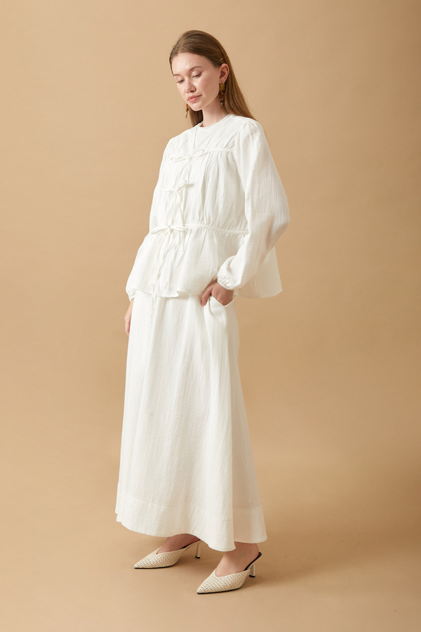 Gathered Muslin Skirt Set White - 6