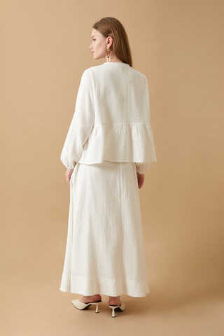 Gathered Muslin Skirt Set White - 7