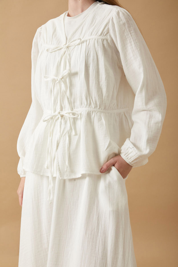 Gathered Muslin Skirt Set White - 2