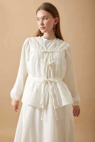 Gathered Muslin Skirt Set White - 3
