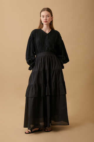 Gathered Panel Detail Skirt Black - 1