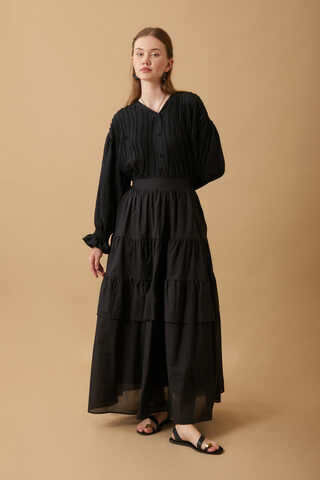 Gathered Panel Detail Skirt Black - 3