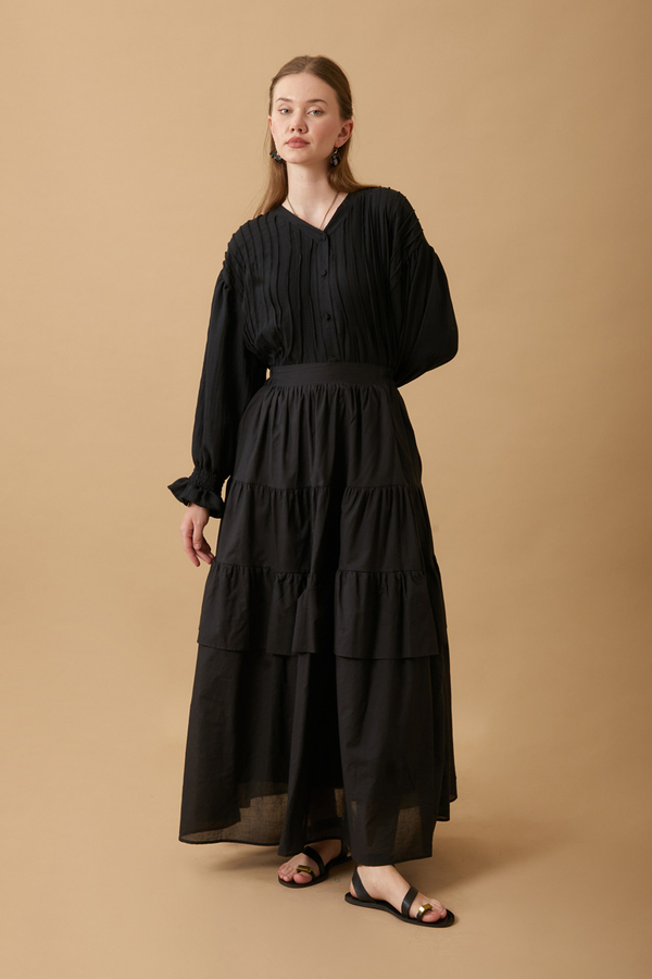 Gathered Panel Detail Skirt Black - 3