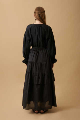 Gathered Panel Detail Skirt Black - 7