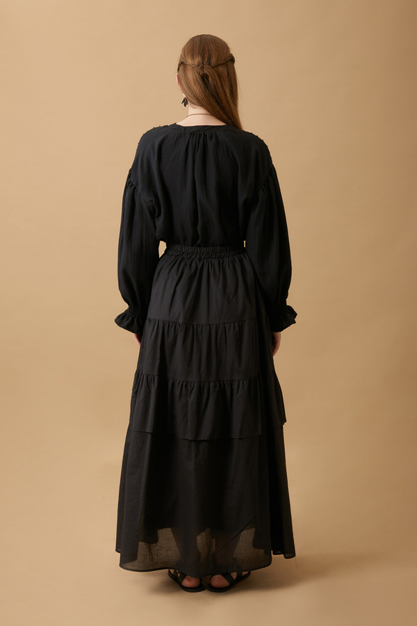 Gathered Panel Detail Skirt Black - 7