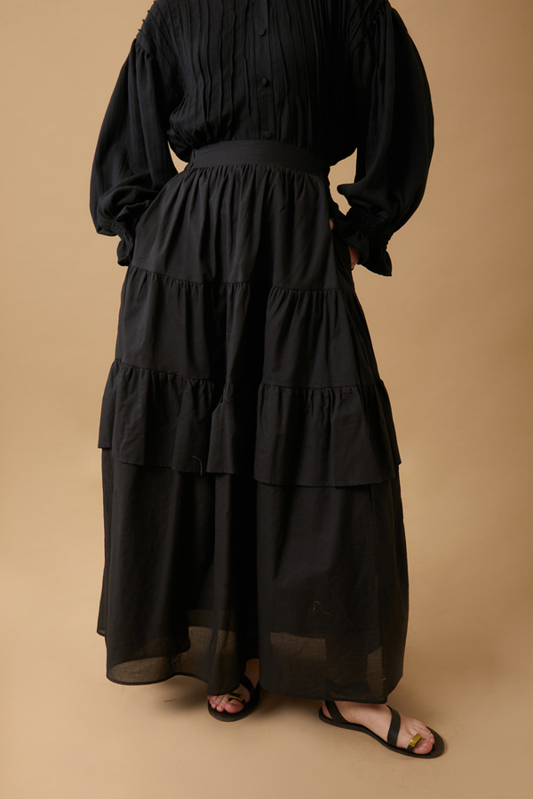 Gathered Panel Detail Skirt Black - 2