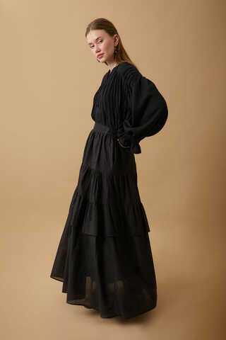 Gathered Panel Detail Skirt Black - 4