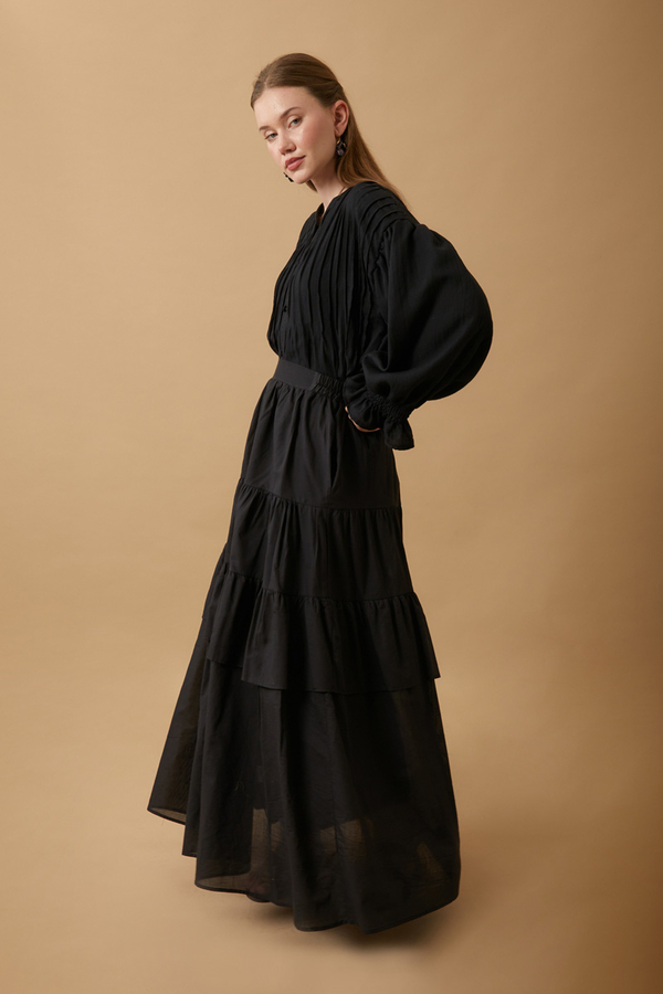 Gathered Panel Detail Skirt Black - 4