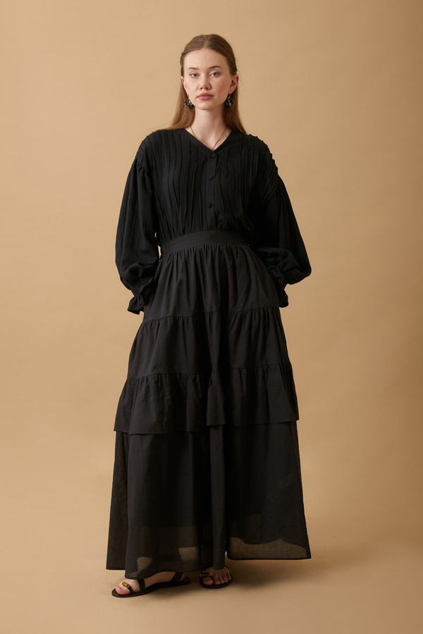 Gathered Panel Detail Skirt Black - 1