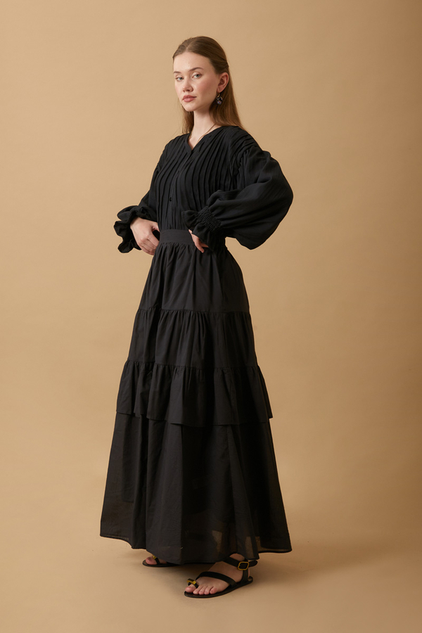 Gathered Panel Detail Skirt Black - 6