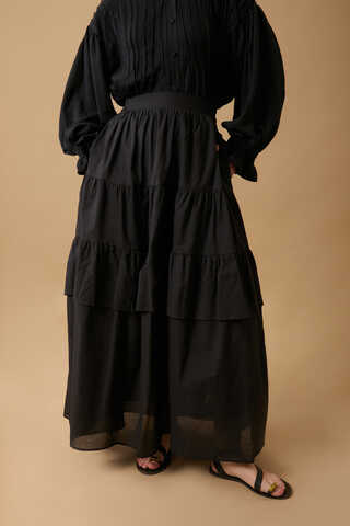 Gathered Panel Detail Skirt Black - 2