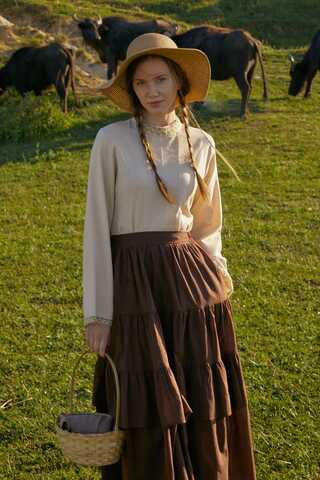 Gathered Panel Detail Skirt Brown - 4