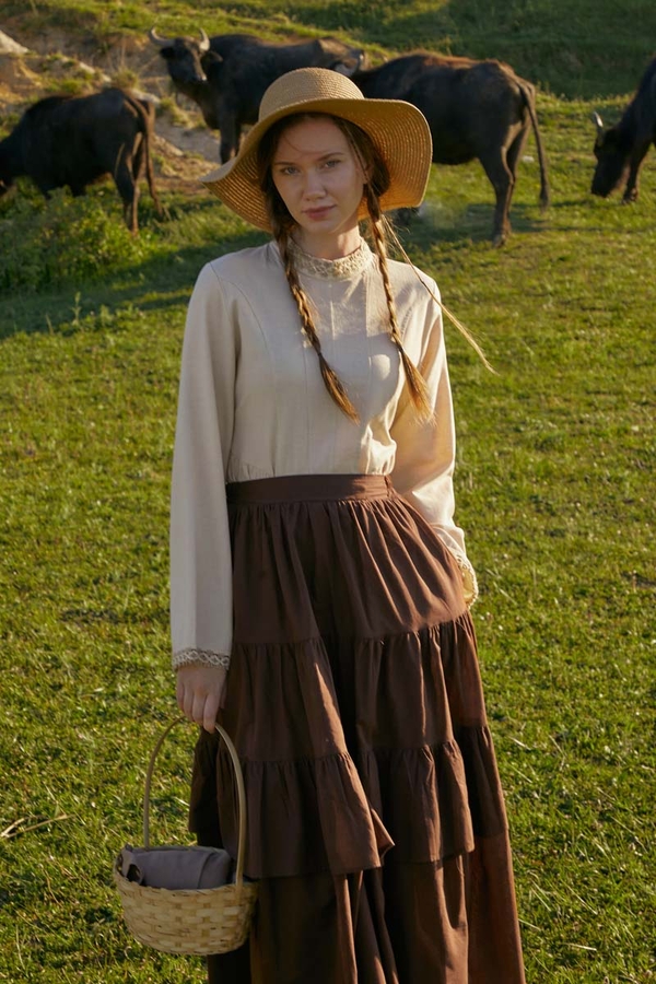 Gathered Panel Detail Skirt Brown - 4