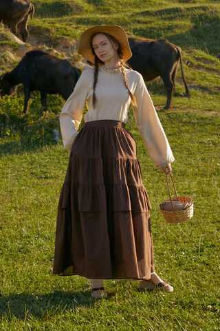 Gathered Panel Detail Skirt Brown - 5