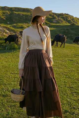 Gathered Panel Detail Skirt Brown - 6