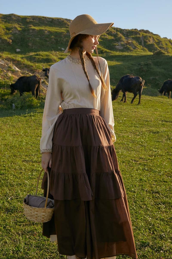 Gathered Panel Detail Skirt Brown - 6