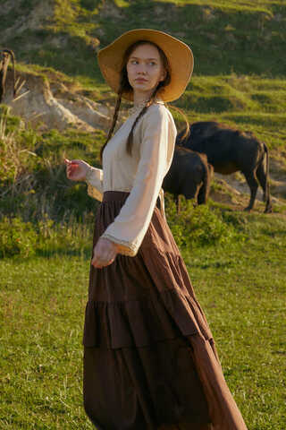 Gathered Panel Detail Skirt Brown - 7