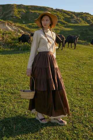 Gathered Panel Detail Skirt Brown - 8