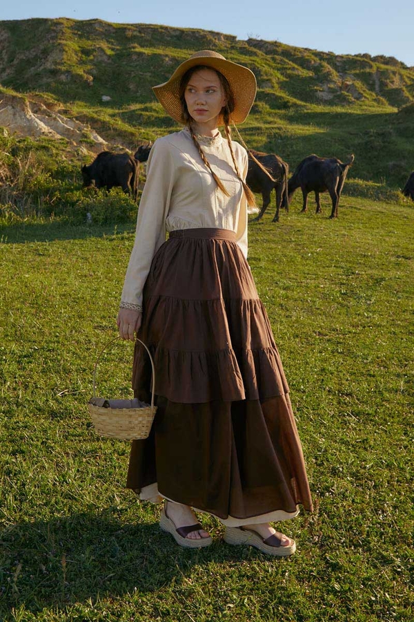 Gathered Panel Detail Skirt Brown - 8