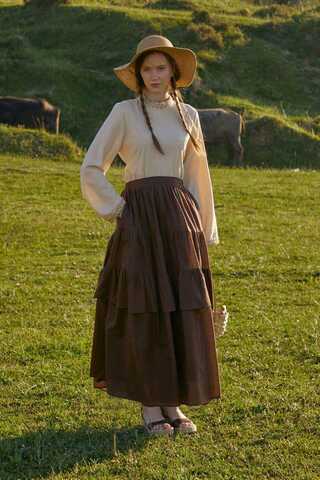 Gathered Panel Detail Skirt Brown - 9