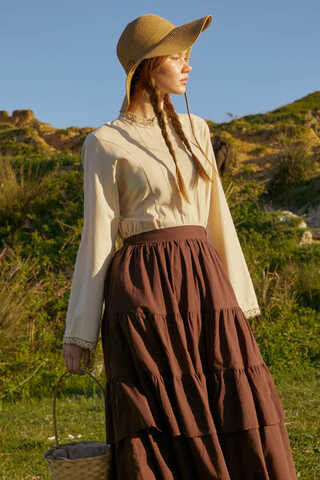 Gathered Panel Detail Skirt Brown - 10