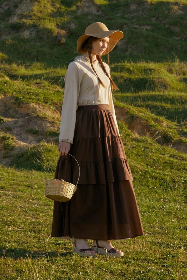 Gathered Panel Detail Skirt Brown - 17