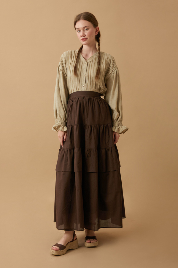 Gathered Panel Detail Skirt Brown - 19