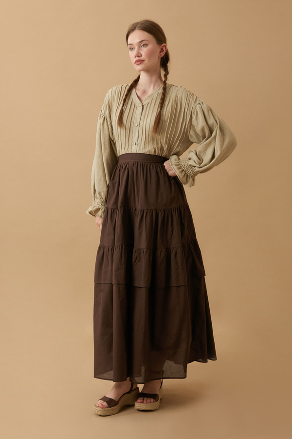 Gathered Panel Detail Skirt Brown - 20