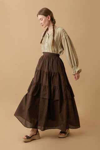 Gathered Panel Detail Skirt Brown - 21