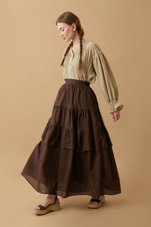 Gathered Panel Detail Skirt Brown - 21