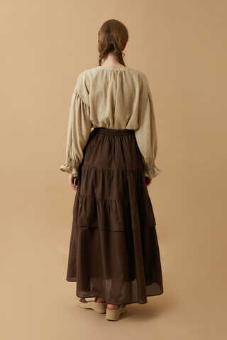 Gathered Panel Detail Skirt Brown - 22