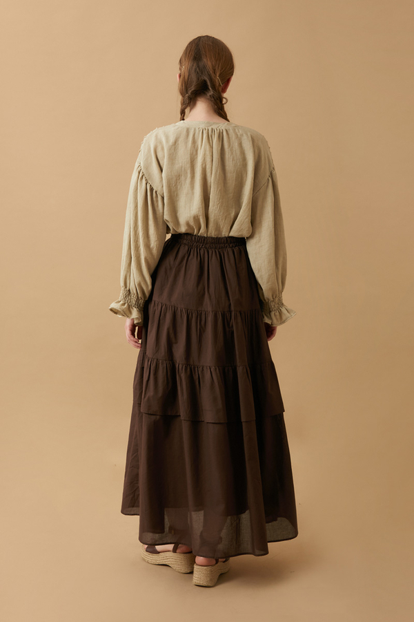 Gathered Panel Detail Skirt Brown - 22