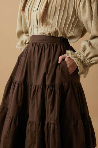 Gathered Panel Detail Skirt Brown - 23