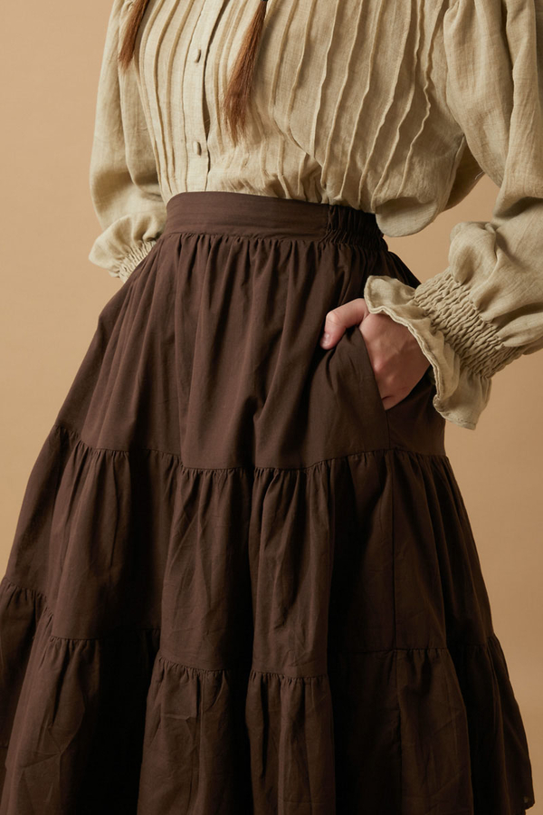 Gathered Panel Detail Skirt Brown - 23