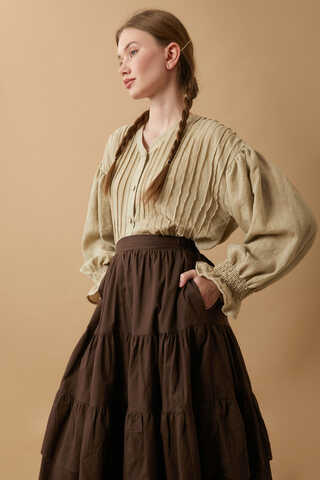 Gathered Panel Detail Skirt Brown - 24