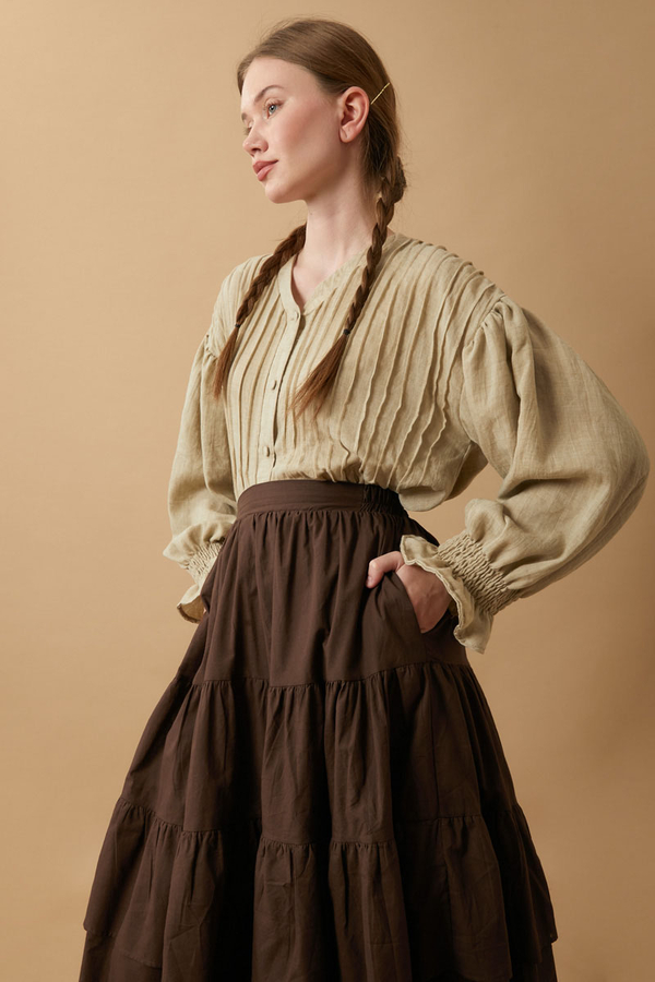 Gathered Panel Detail Skirt Brown - 24