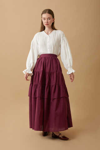 Gathered Panel Detail Skirt Burgundy - 3