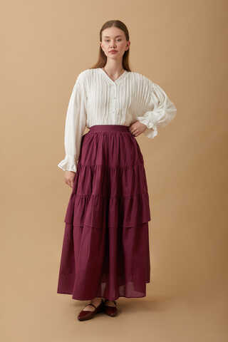 Gathered Panel Detail Skirt Burgundy - 4