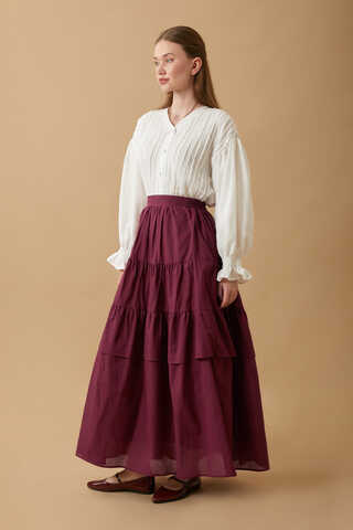 Gathered Panel Detail Skirt Burgundy - 1