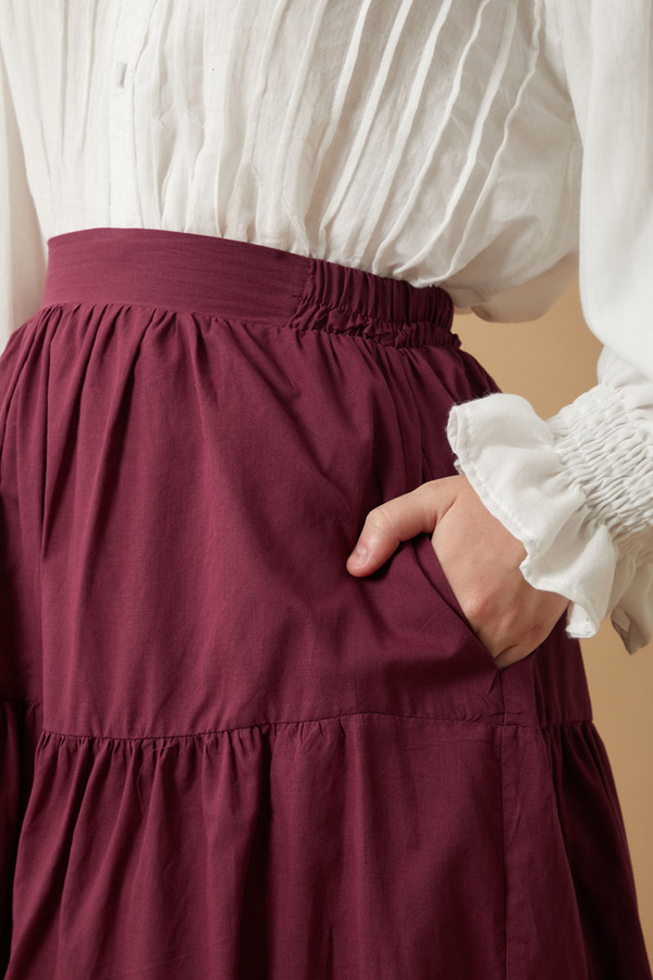 Gathered Panel Detail Skirt Burgundy - 2