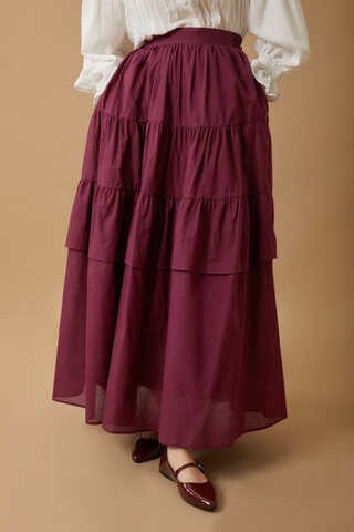 Gathered Panel Detail Skirt Burgundy - 5