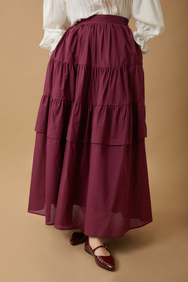 Gathered Panel Detail Skirt Burgundy - 5