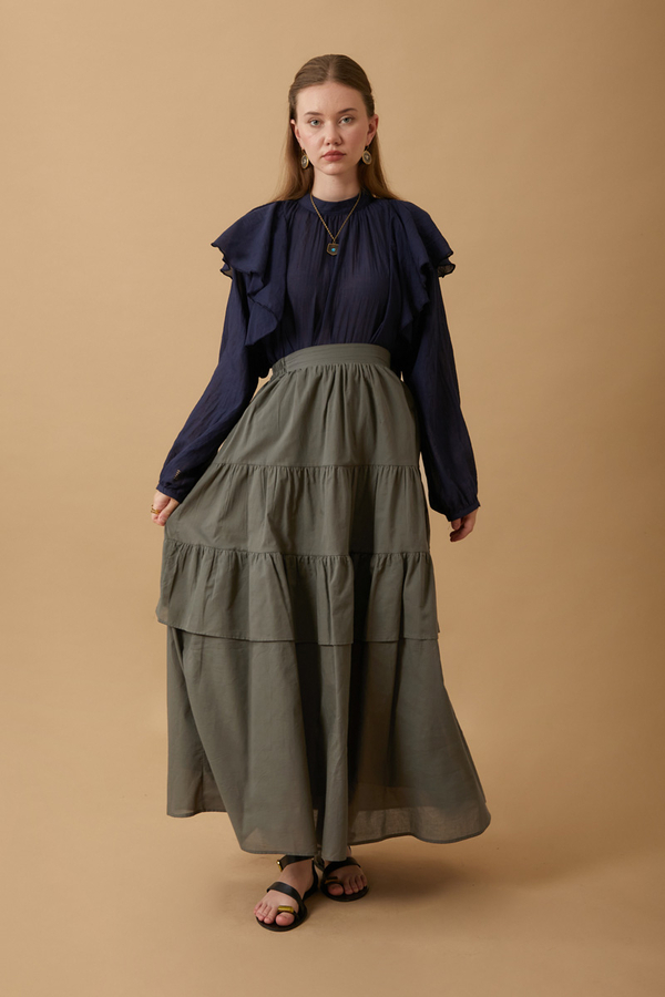 Gathered Panel Detail Skirt Khaki - 11
