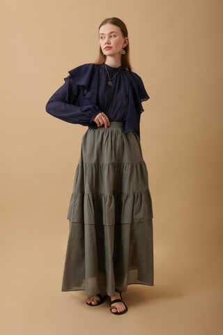 Gathered Panel Detail Skirt Khaki - 13