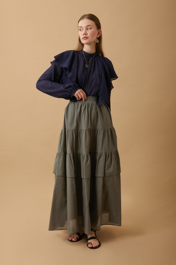 Gathered Panel Detail Skirt Khaki - 13