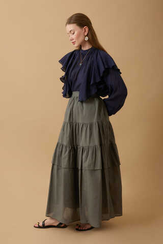 Gathered Panel Detail Skirt Khaki - 14